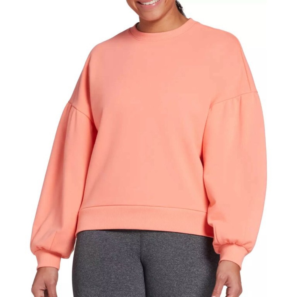 CALIA Balloon Puff Sleeve Oversized Pullover Sweatshirt Top Coral Warm Guava S